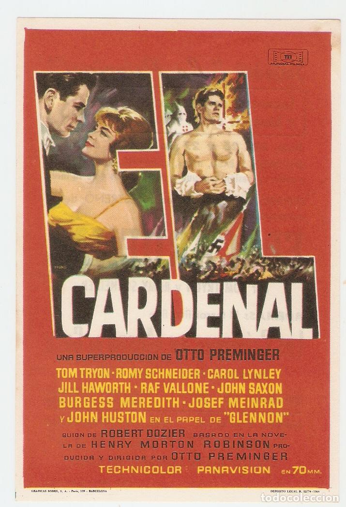 Folhetos de m&atilde;o de filmes antigos de cinema: EL CARDENAL - TOM TRYON, ROMY SCHNEIDER, RAF VALLONE, JOHN HUSTON - CINE SOCIEDAD LA PRINCIPAL
