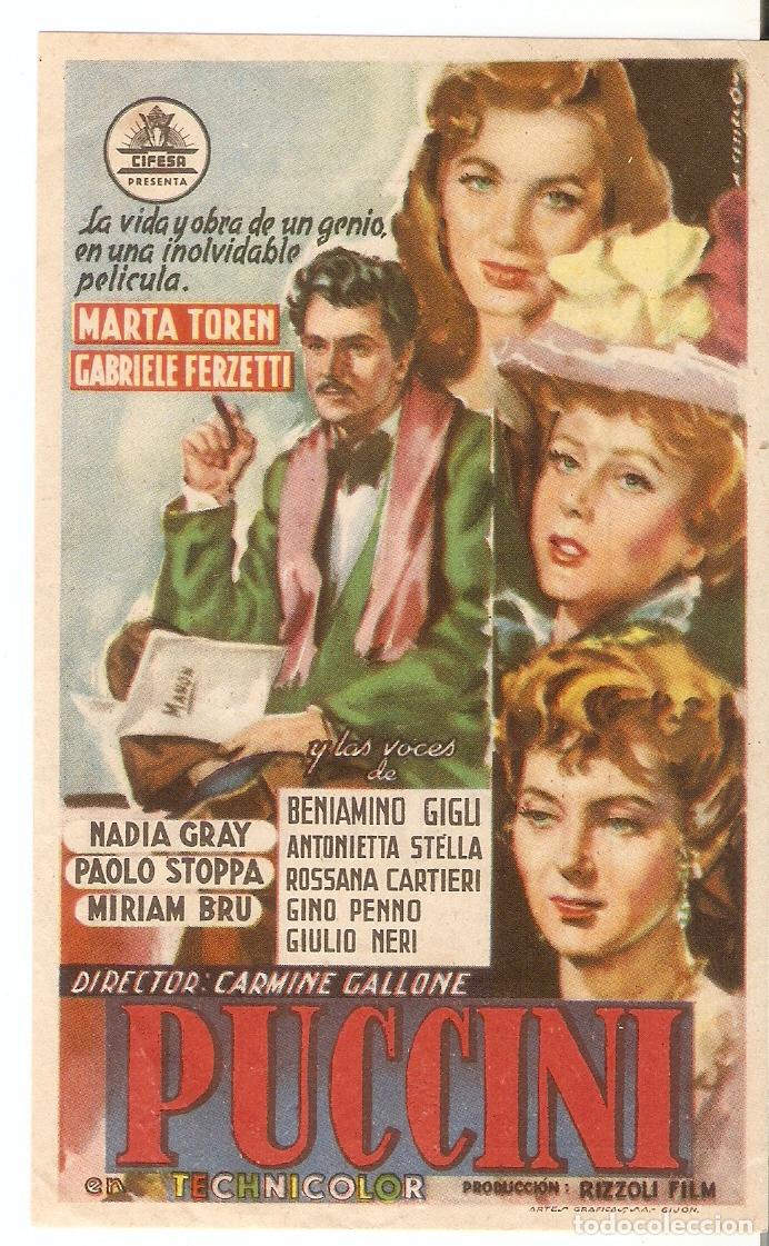  Flyers Publicitaires de films Anciens: PUCCINI - MARTA TOREN, GABRIELE FERZETTI, NADIA GRAY - CARMINE GALLONE - CINES UNI&Oacute;N Y CASINO