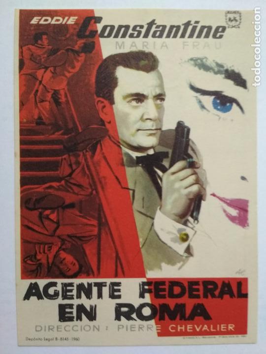 Kino: FOLLETO DE CINE, AGENTE FEDERAL EN ROMA CON EDDIE CONSTANTINE, ORIGINAL, SIN PUBLICIDAD