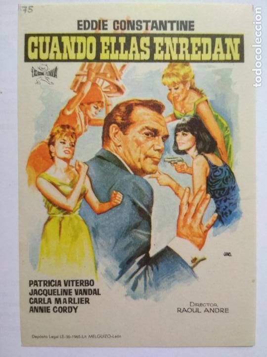 Folhetos de m&atilde;o de filmes antigos de cinema: FOLLETO DE CINE, CUANDO ELLAS ENREDAN CON EDDIE CONSTANTINE, ORIGINAL, SIN PUBLICIDAD