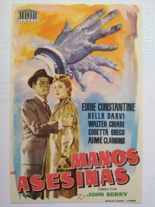 Folhetos de m&atilde;o de filmes antigos de cinema: FOLLETO DE CINE, MANOS ASESINAS CON EDDIE CONSTANTINE, ORIGINAL, SIN PUBLICIDAD