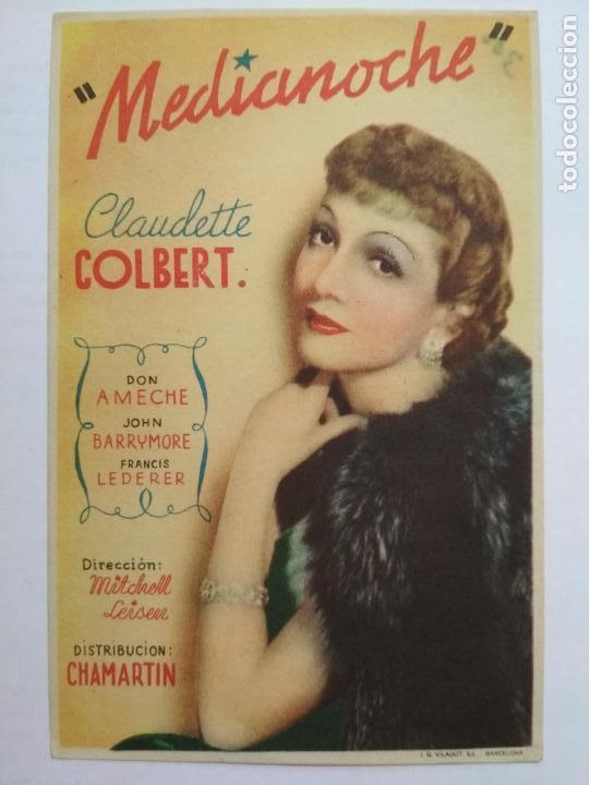 Folhetos de m&atilde;o de filmes antigos de cinema: FOLLETO DE CINE, MEDIANOCHE CON CLAUDETTE COLBERT, ORIGINAL, SIN PUBLICIDAD