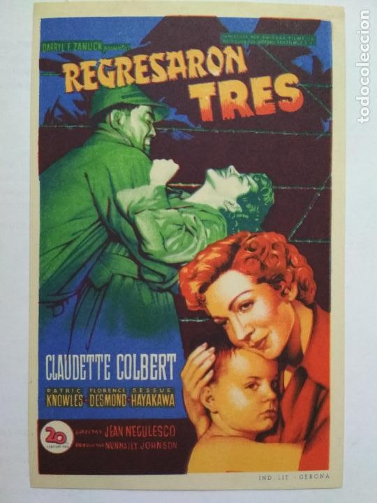 Folhetos de m&atilde;o de filmes antigos de cinema: FOLLETO DE CINE, REGRESARON TRES CON CLAUDETTE COLBERT, ORIGINAL, SIN PUBLICIDAD