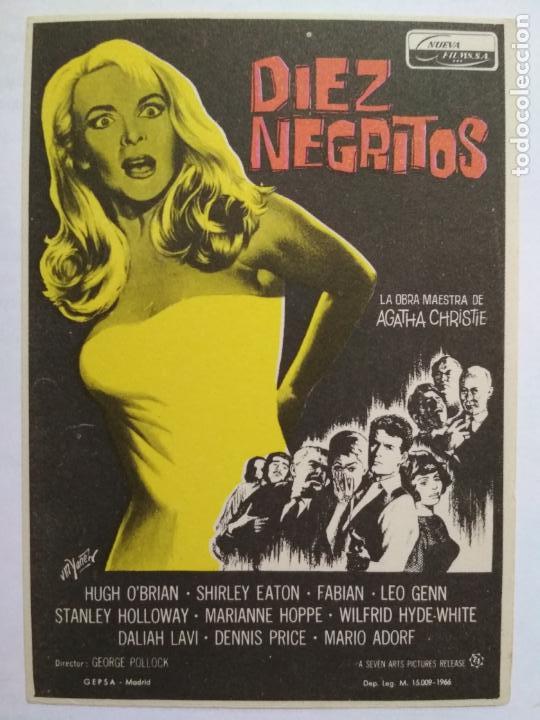 Folhetos de m&atilde;o de filmes antigos de cinema: FOLLETO DE CINE DIEZ NEGRITOS CON HUGH O'BRIAN, ORIGINAL, SIN PUBLICIDAD