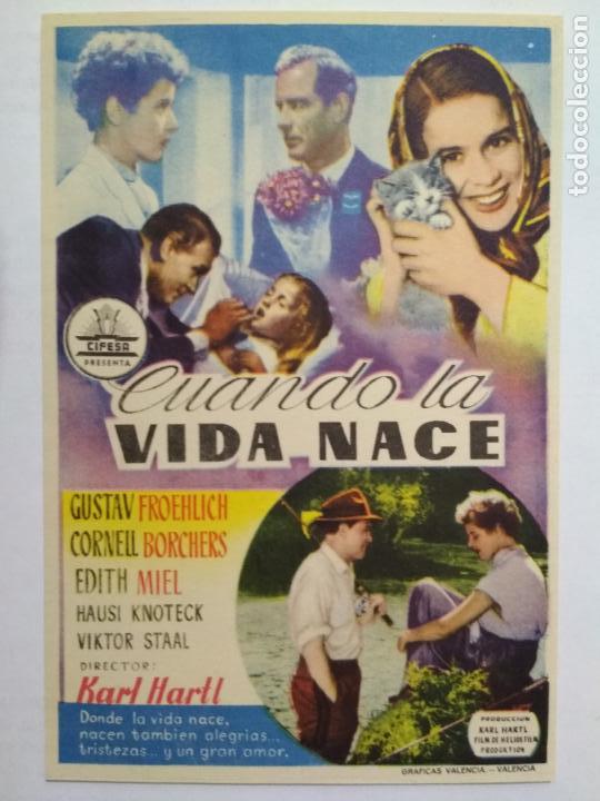 Folhetos de m&atilde;o de filmes antigos de cinema: FOLLETO DE CINE, CUANDO LA VIDA NACE, ORIGINAL, SIN PUBLICIDAD