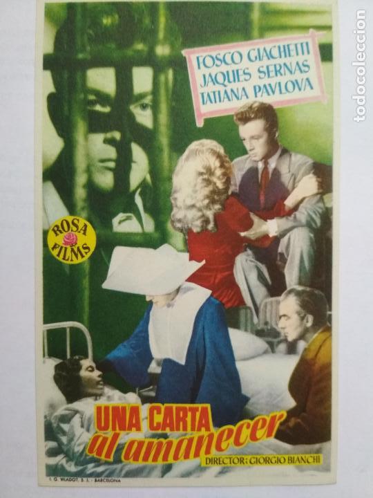 Folhetos de m&atilde;o de filmes antigos de cinema: FOLLETO DE CINE, UNA CARTA AL AMANECER, ORIGINAL SIN PUBLICIDAD