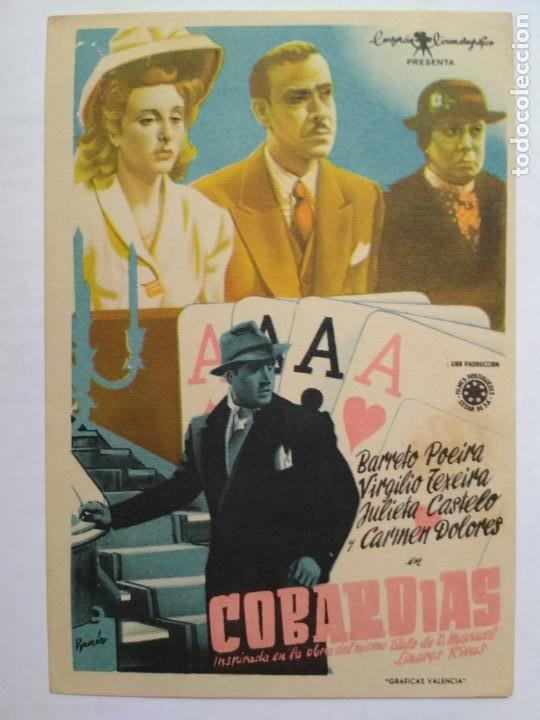 Folhetos de m&atilde;o de filmes antigos de cinema: FOLLETO DE CINE, COBARDIAS, ORIGINAL SIN PUBLICIDAD