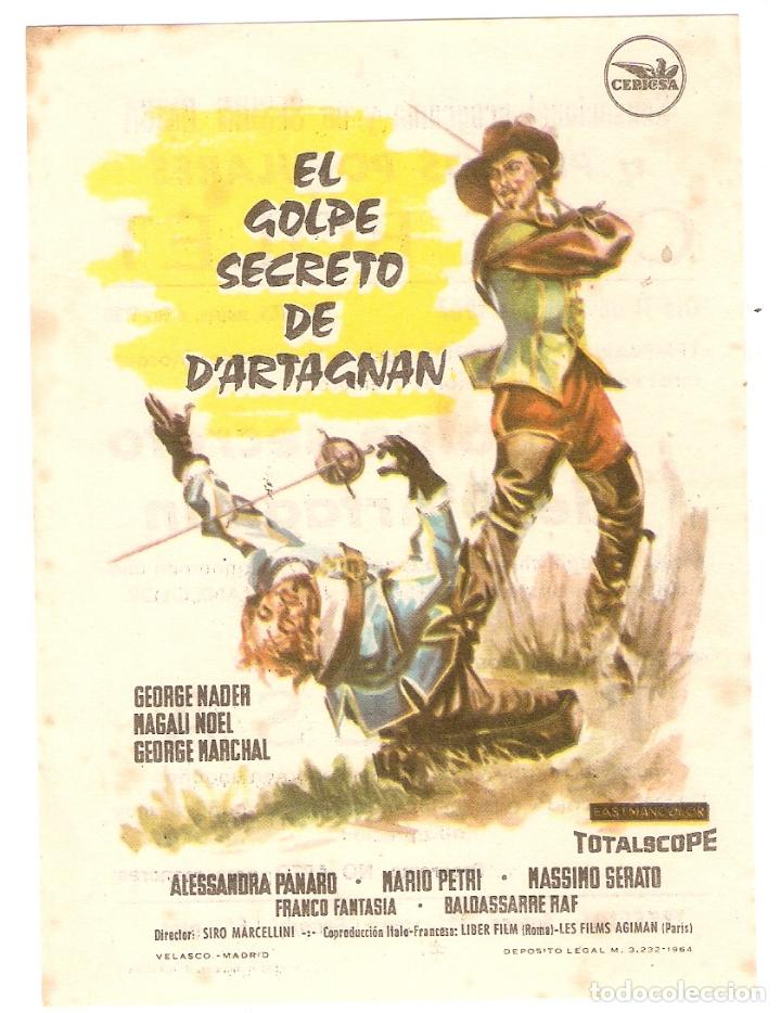 Kino: EL GOLPE SECRETO DE D'ARTAGNAN - GEORGE NADER, NAGALI NOEL, GEORGE MARCHAL - CINE BOLET