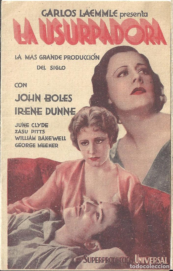 Cine: PTEB 021 LA USURPADORA PROGRAMA DOBLE UNIVERSAL JOHN BOLES IRENE DUNNE - Foto 1