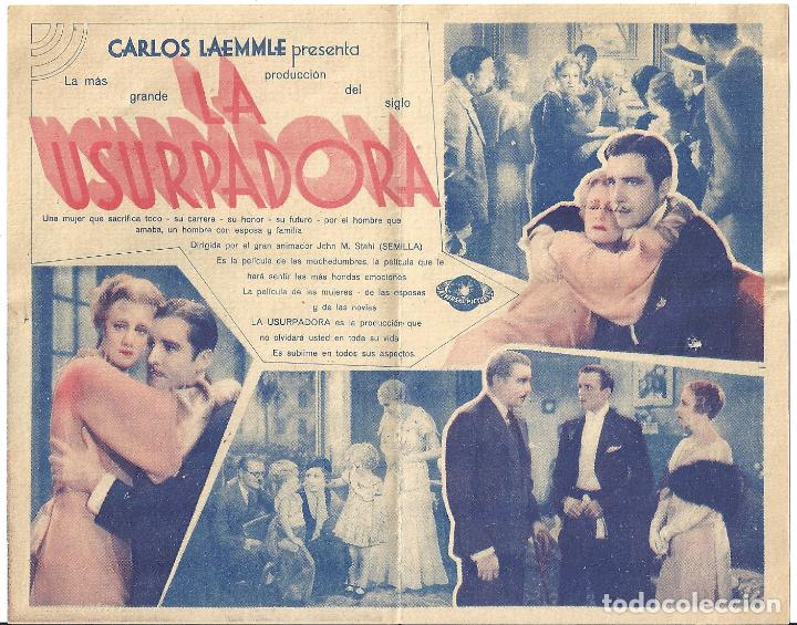 Cine: PTEB 021 LA USURPADORA PROGRAMA DOBLE UNIVERSAL JOHN BOLES IRENE DUNNE - Foto 2