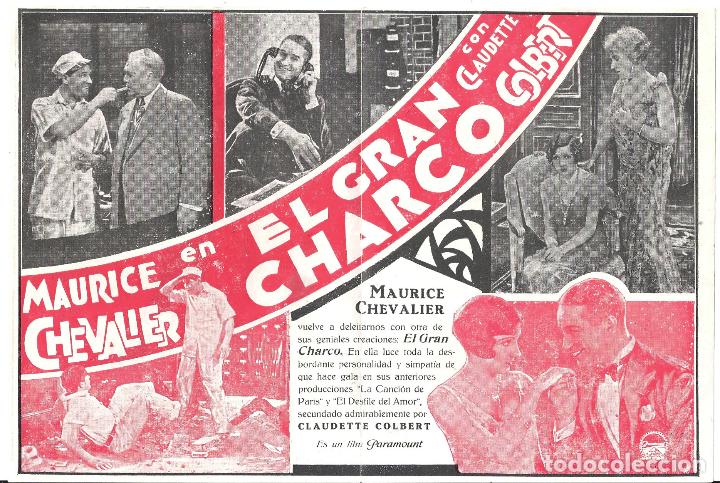 Cine: PTCC 022 EL GRAN CHARCO PROGRAMA DOBLE PARAMOUNT MAURICE CHEVALIER CLAUDETTE COLBERT a - Foto 2