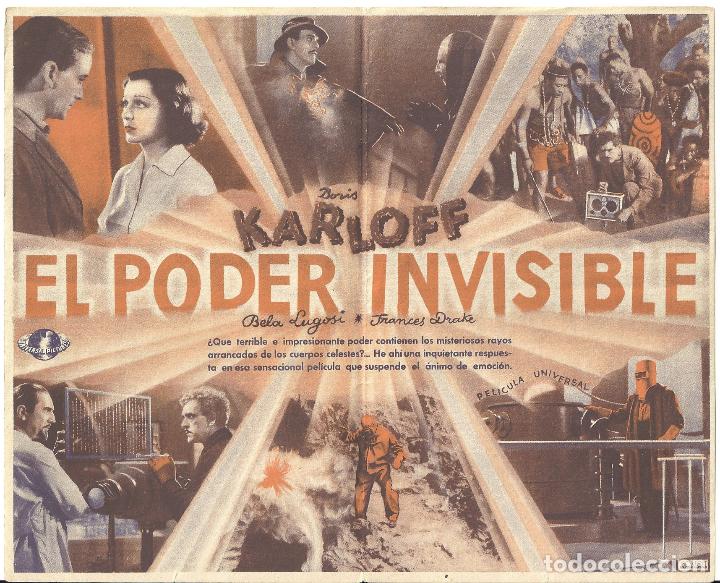 Cine: PTCC 022 EL PODER INVISIBLE PROGRAMA DOBLE ORIGINAL BORIS KARLOFF BELA LUGOSI FRANCES DRAKE - Foto 2