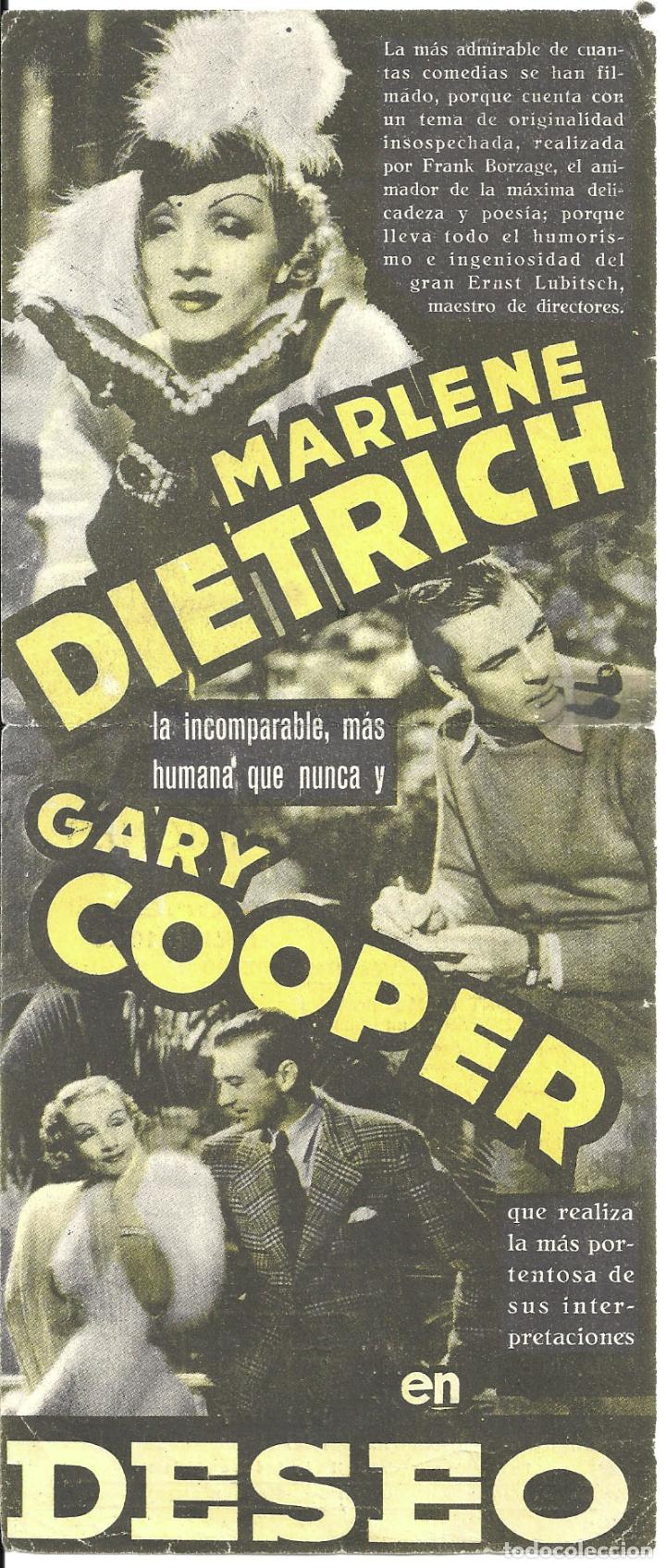 Cine: PTCC 022 DESEO PROGRAMA DOBLE PARAMOUNT azul GARY COOPER MARLENE DIETRICH B - Foto 2