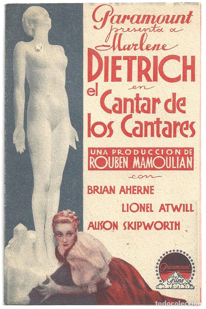 Cine: PTCC 022 EL CANTAR DE LOS CANTARES PROGRAMA DOBLE PARAMOUNT MARLENE DIETRICH - Foto 1