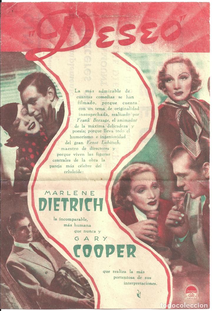 Cine: PTCC 022 DESEO PROGRAMA DOBLE PARAMOUNT rojo GARY COOPER MARLENE DIETRICH - Foto 2