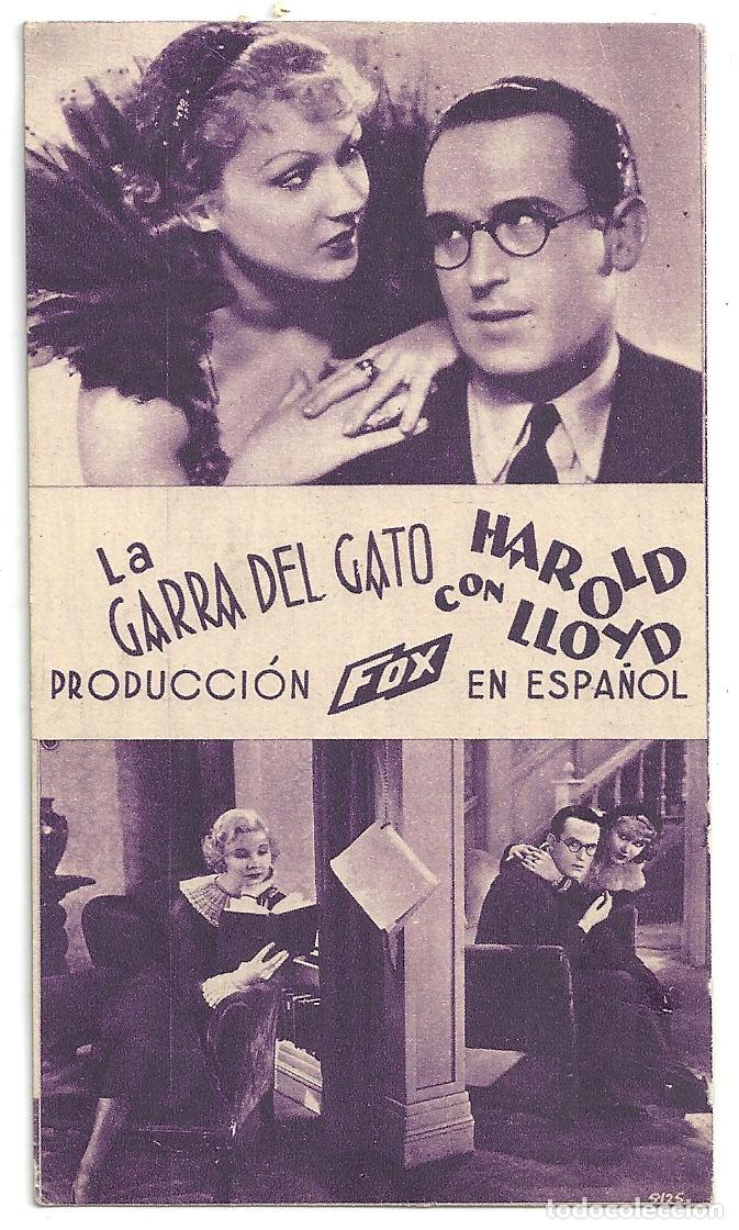 Cine: PTCC7 24 LA GARRA DEL GATO PROGRAMA TARJETA FOX HAROLD LLOYD C - Foto 1