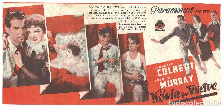 Cine: PTEB 028 LA NOVIA QUE VUELVE PROGRAMA SENCILLO PARAMOUNT CLAUDETTE COLBERT FRED MACMURRAY - Foto 1
