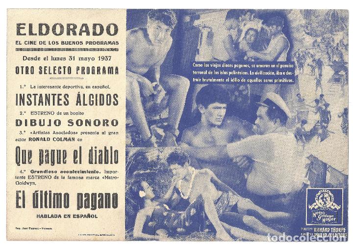 Cine: PTEB 028 EL ULTIMO PAGANO PROGRAMA DOBLE MGM MALA LOTUS LONG - Foto 2
