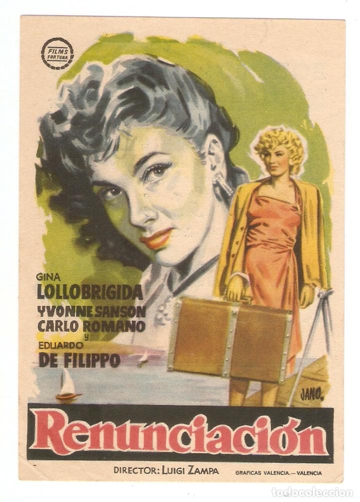 Cinema: RENUNCIACI&Oacute;N - GINA LOLLOBRIGIDA, YVONNE SANSON - LUIGI ZAMPA - JANO - CINES BOHEMIO Y GALILEO