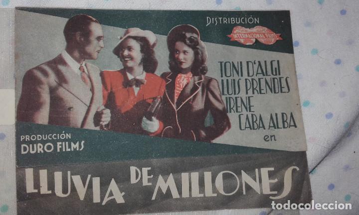 Folhetos de m&atilde;o de filmes antigos de cinema: LLUVIA DE MILLONES  -   TONI D'ALGI LUIS PRENDES IRENE CABA ALBA
