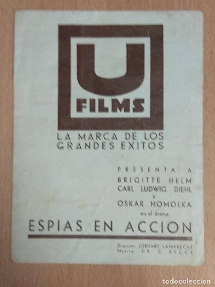 Cine: ESPIAS EN ACCION (1936) - PROGRAMA DE MANO DOBLE CON PUBLICIDAD. - Foto 1