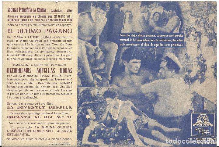 Cine: PTCC 024 EL ULTIMO PAGANO PROGRAMA DOBLE MGM MALA LOTUS LONG - Foto 2