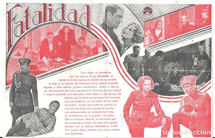 Cine: PTCC 024 FATALIDAD PROGRAMA DOBLE PARAMOUNT MARLENE DIETRICH VICTOR MCLAGLEN - Foto 2
