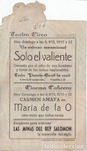 Cine: PROGRAMA DE CINE. SOLO EL VALIENTE CON PUBLICIDAD TEATRO CIRCO - Foto 2