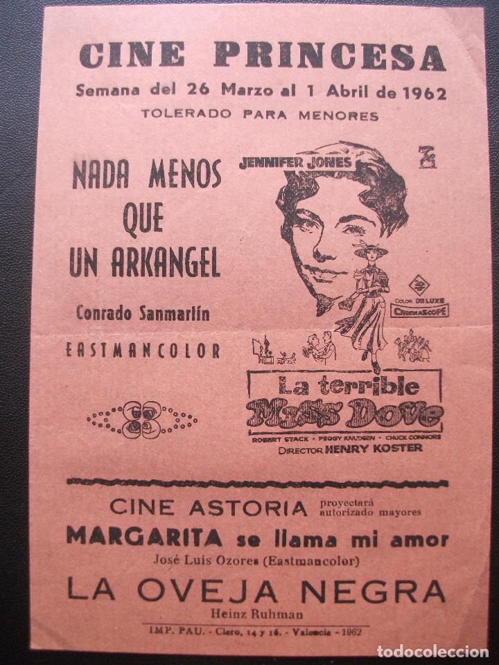 Cinema: LA TERRIBLE MISS DOVE, JENNIFER JONES, CINE PRINCESA, 1962, 15,5 X 11 CM