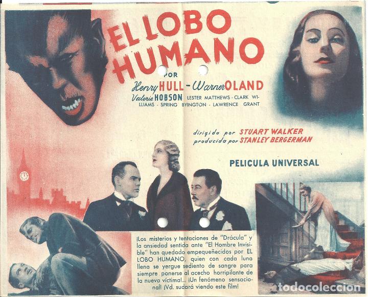 Cine: PTEB 040 EL LOBO HUMANO PROGRAMA DOBLE UNIVERSAL HENRY HULL WARNER OLAND UNIVERSAL TERROR - Foto 2