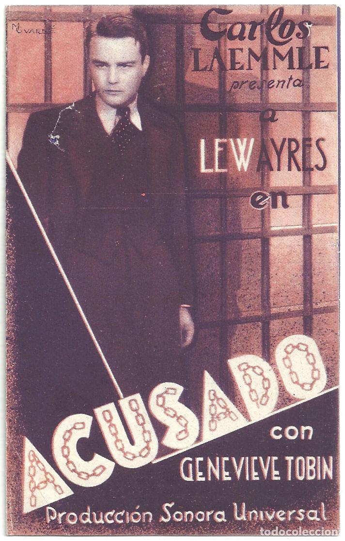 Cine: PTEB 042 ACUSADO PROGRAMA DOBLE UNIVERSAL LEW AYRES GENEVIEVE TOBIN - Foto 1