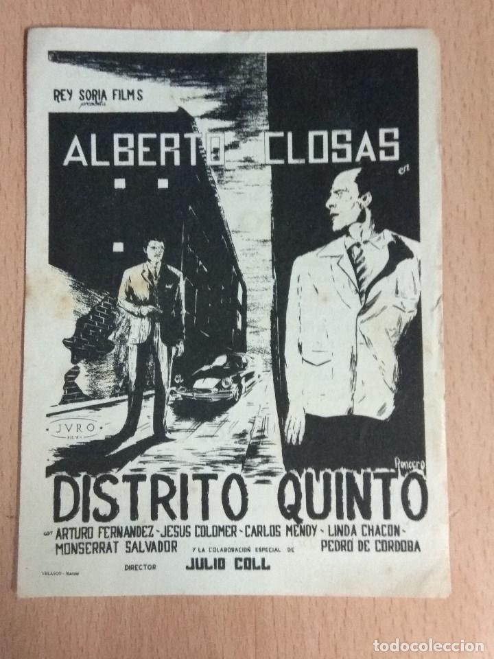 Cine: DISTRITO QUINTO 1958 - PROGRAMA DE MANO SENCILLO CON PUBLICIDAD - Foto 1