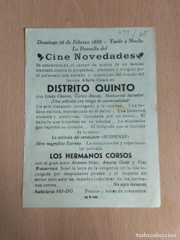 Cine: DISTRITO QUINTO 1958 - PROGRAMA DE MANO SENCILLO CON PUBLICIDAD - Foto 3