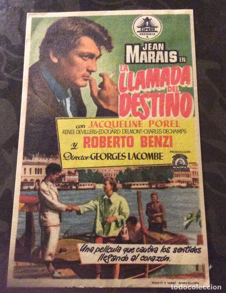 Folhetos de m&atilde;o de filmes antigos de cinema: FOLLETO DE MANO LA LLAMADA DEL DESTINO. PUBLICIDAD CINE PERELLO