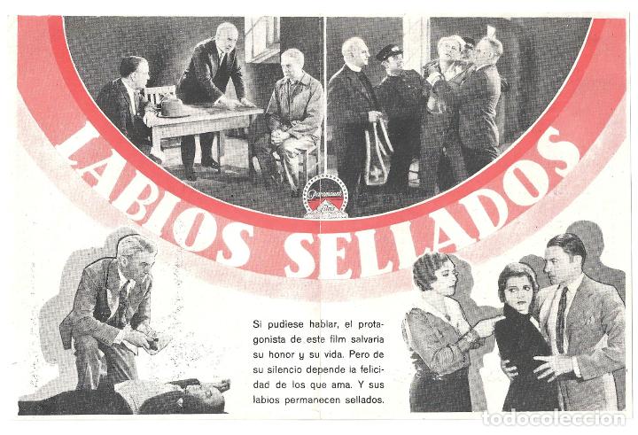 Cine: PTEB 044 LABIOS SELLADOS PROGRAMA DOBLE PARAMOUNT CLIVE BROOK MARJORIE RAMBEAU - Foto 2