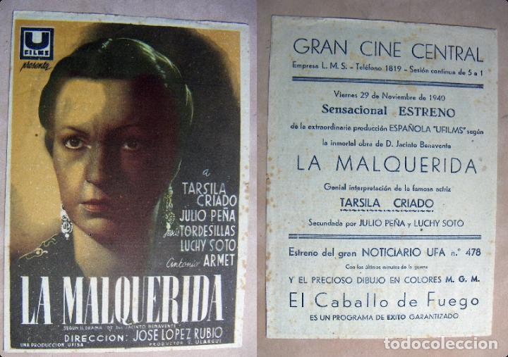 Cine: PROGRAMA DE MANO LA MALQUERIDA 17X12 CM 1940 PUBLICIDAD CINE CENTRAL - Foto 1