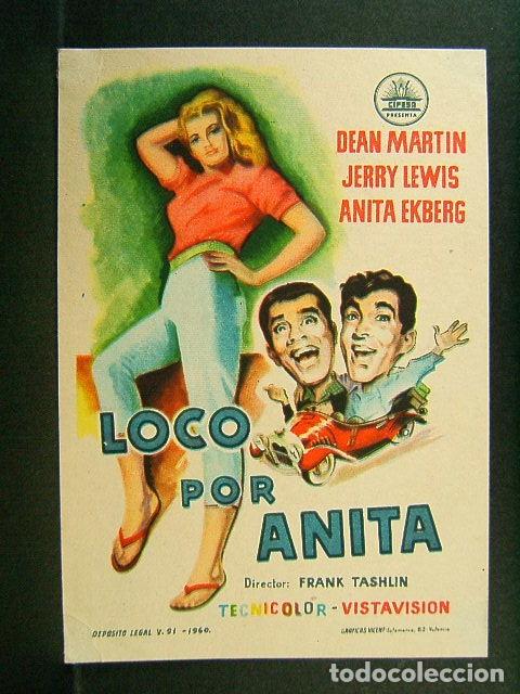 Folhetos de m&atilde;o de filmes antigos de cinema: LOCO POR ANITA-TEATRO ULTONIA-GERONA-FRANK TASHLIN-DEAN MARTIN-JERRY LEWIS-ANITA EKBERG-CINE-1960.
