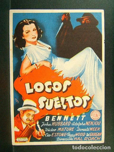 Folhetos de m&atilde;o de filmes antigos de cinema: LOCOS SUELTOS-SALON VICTORIA-HAL ROACH-JOAN BENNETT-ADOLPHE MENJOU-ILUSTRA MCP-(1942)-PERFECTO.