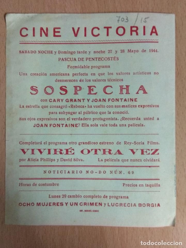 Cine: SOSPECHA 1944 - PROGRAMA DE MANO DOBLE CON PUBLICIDAD - Foto 3