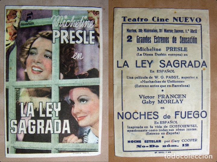 Folhetos de m&atilde;o de filmes antigos de cinema: PROGRAMA DE MANO LA LEY SAGRADA CON PUBLICIDAD TEATRO CINE NUEVO