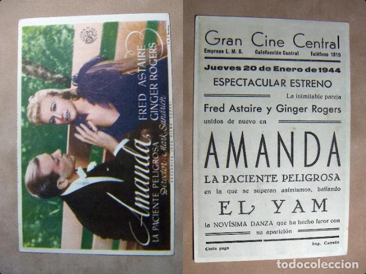 Cine: PROGRAMA DE CINE AMANDA 1944 PUBLICIDAD GRAN CINE CENTRAL - Foto 1