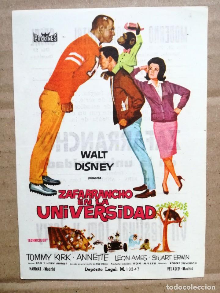 Folhetos de m&atilde;o de filmes antigos de cinema: ZAFARRANCHO EN LA UNIVERSIDAD - TOMMY KIRK - DISNEY-CINE MODERNO MATARO BARCELONA