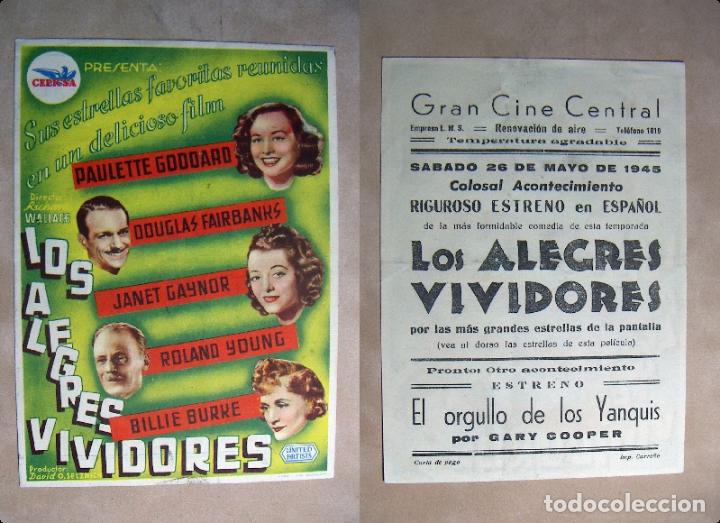 Cine: PROGRAMA DE CINE LOS ALEGRES VIVIDORES 1945 PUBLICIDAD GRAN CINE CENTRAL - Foto 1