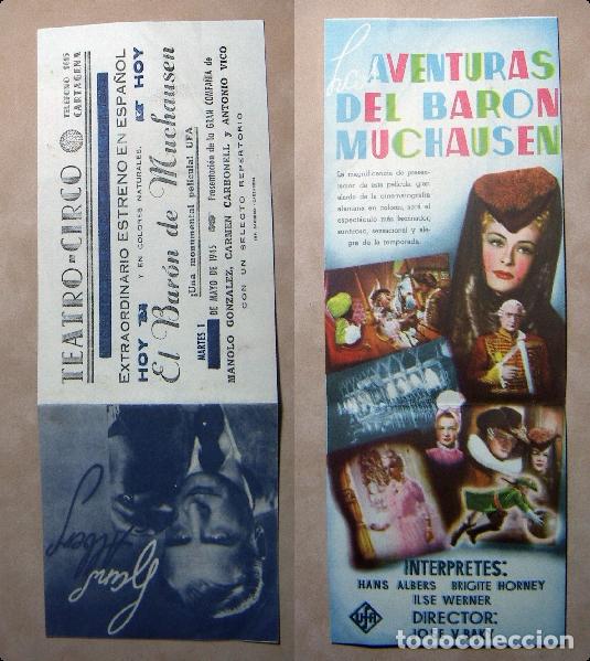  Foglietti di film di film antichi di cinema: PROGRAMA DE CINE DOBLE LAS AVENTURAS DEL BARON DE MUNCHAUSEN PUBLICIDAD TEATRO CIRCO