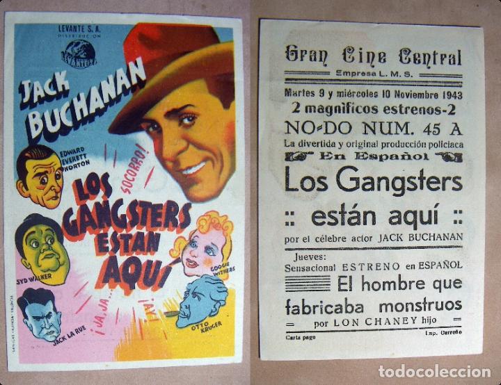Folhetos de m&atilde;o de filmes antigos de cinema: PROGRAMA DE CINE LOS GANGSTERS ESTAN AQUI 1943 PUBLICIDAD GRAN CINE CENTRAL
