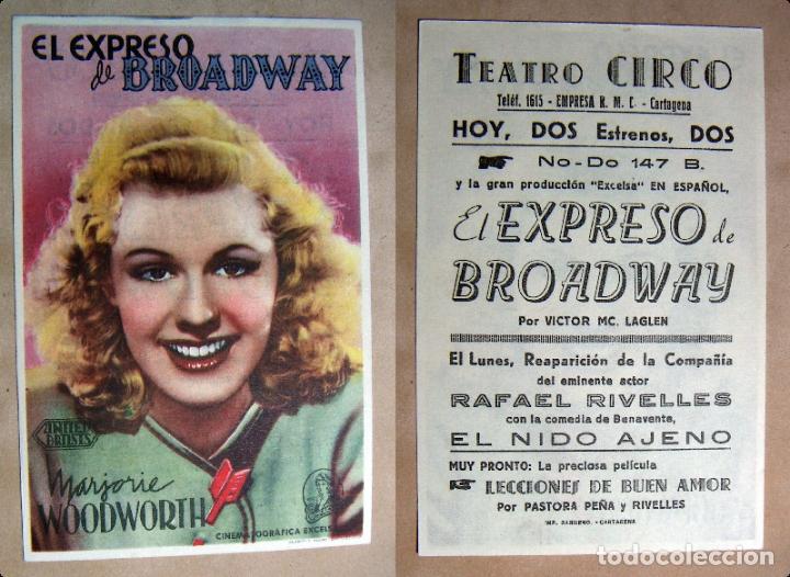 Folhetos de m&atilde;o de filmes antigos de cinema: PROGRAMA DE CINE EL EXPRESO DE BROADWAY PUBLICIDAD TEATRO CIRCO CARTAGENA
