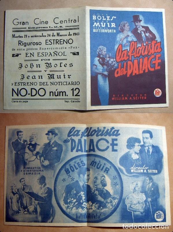 Folhetos de m&atilde;o de filmes antigos de cinema: PROGRAMA DE CINE DOBLE LA FLORISTA DEL PALACE 1943 PUBLICIDAD GRAN CINE CENTRAL