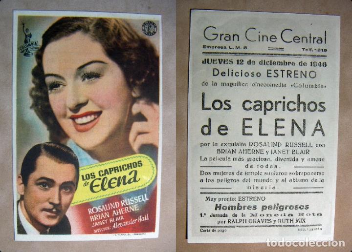Kino: PROGRAMA DE CINE LOS CAPRICHOS DE ELENA 1946 PUBLICIDAD GRAN CINE CENTRAL