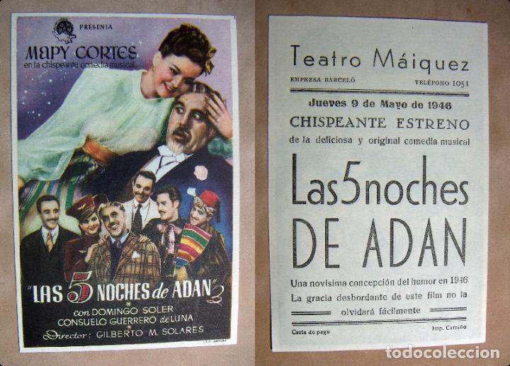 Cine: PROGRAMA DE CINE LAS 5 NOCHES DE ADAN 1946 PUBLICIDAD TEATRO MAIQUEZ