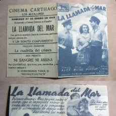 Cine: PROGRAMA DE CINE DOBLE LA LLAMADA DEL MAR 1946 PUBLICIDAD CINEMA CARTHAGO LOS ALCAZARES. Lote 142059782